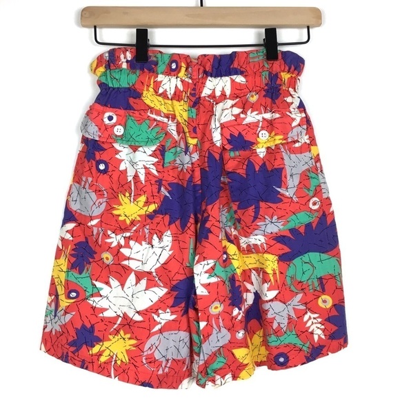 VINTAGE Shorts Ultra High Paper Bag Waist Animals Safari Jungle Tropical Medium - Picture 5 of 9